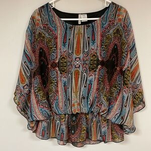 Beautiful Lily Lou Women's Semi Sheer Blouse with black lining, L, great shape!